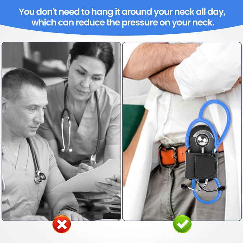 [Australia - AusPower] - Stethoscope Holder Hip Clip PU Leather Compatible with Littmann and Most Stethoscopes for Physicians, Nurses, EMT, Medical Nursing Students Black 