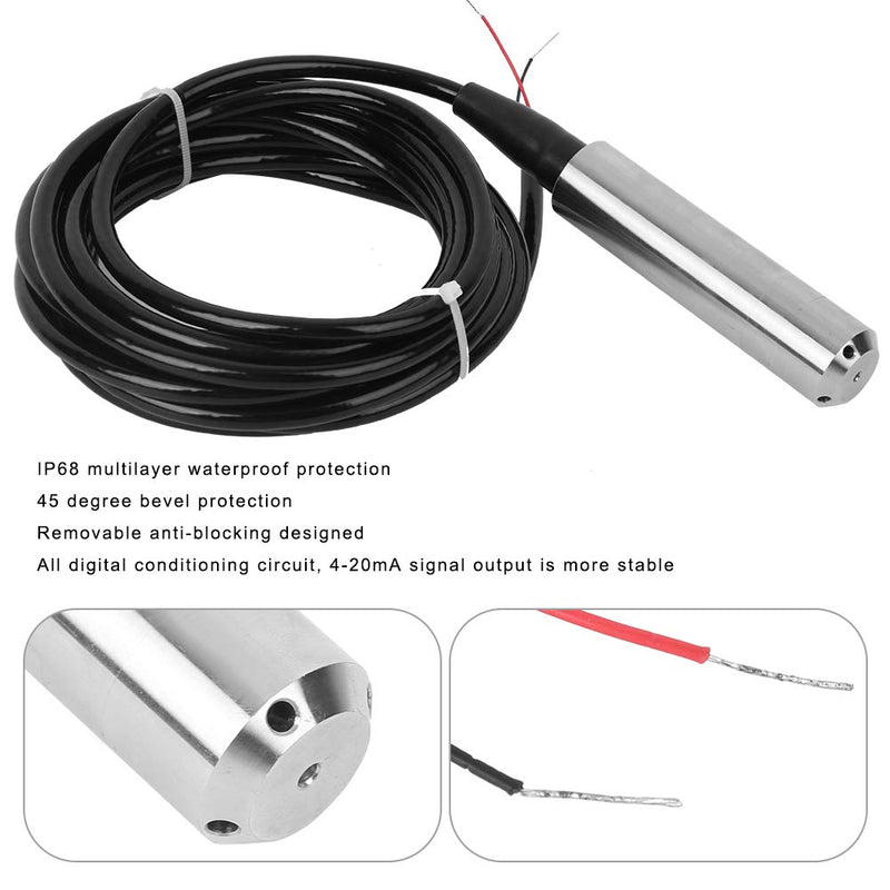 [Australia - AusPower] - Czujnik Poziomu Cieczy,Liquid Level Transmitter,Submersible Level Sensor 4-20ma,Sensors TL‑136 Liquid Level Transmitter Water Level Sensor Detector 24VDC 4‑20mA Output(Range 0-5 Meters) Range 0-5 meters 