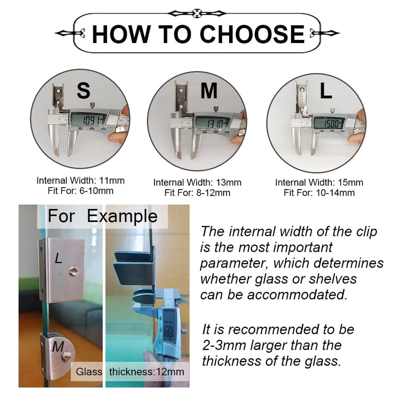 WANLIAN 8 Pcs Brushed Clamp Wall Mounted Glass Shelf Brackets - Floating Shelf Brackets Fits 1/2 inch Glass Shelves (Rectangle Large) Rectangle Large