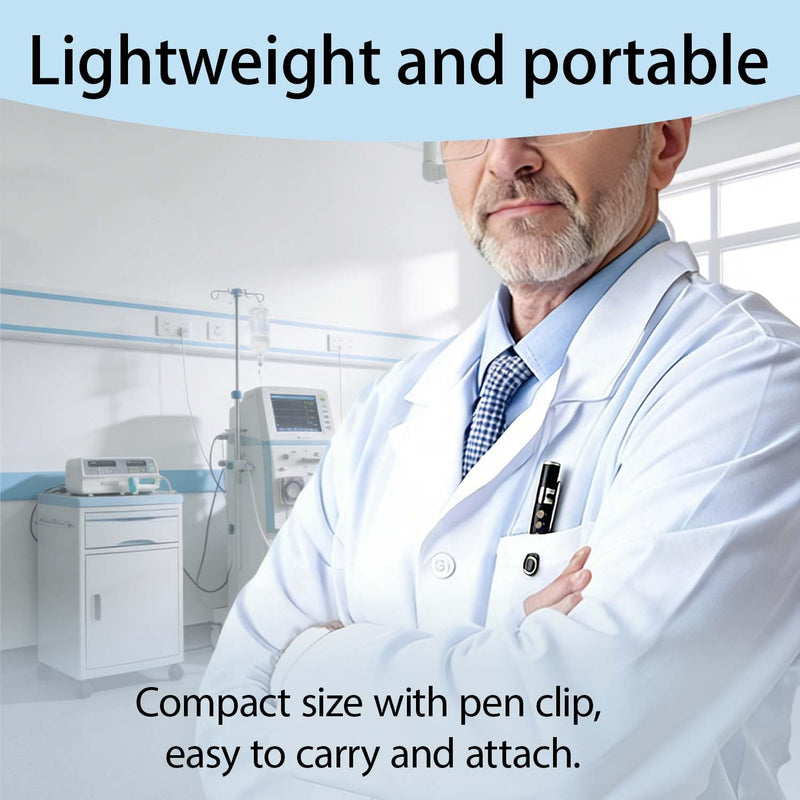 Pupil Light, Set of 2, LED Pen Torch Made of Stainless Steel with Clip, Handy Penlights, Black and Silver