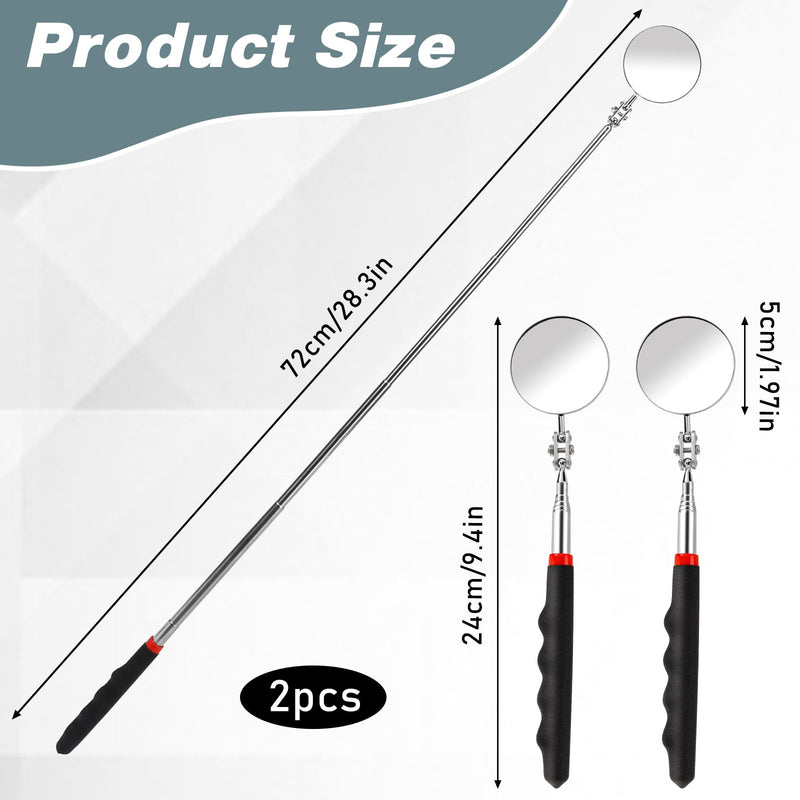 [Australia - AusPower] - 2Pcs Telescoping Inspection Mirror, Flexible Circular Inspection Mirror 360 Rotation with Extended Handle Round Inspection Mirrors for Checking Vehicle Condition(Dia-2 Inch) 