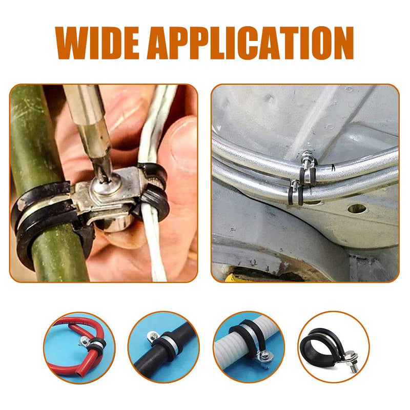 [Australia - AusPower] - ISPINNER 12 Pack 3/8 Inch Rubber Cushioned Stainless Steel Cable Clamp, Hose Clamp, Pipe Clamp (3/8 Inch) 