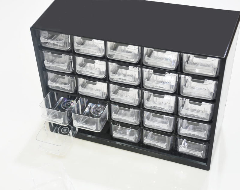 Parts Screws Storage Organizer, Plastic Hardware Art Craft Small Tool Parts Component Organizer Drawer Box 25 Drawers (Black)