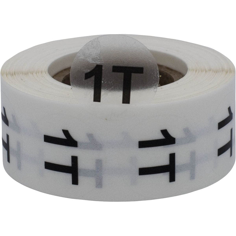 Clear Circle 1T Toddler Clothing Size Stickers - 3/4 Inch Round, 500 Clear Plastic Adhesive Labels Per Roll for Retail Apparel, Kids Clothing Organization, and Inventory - Made in the USA