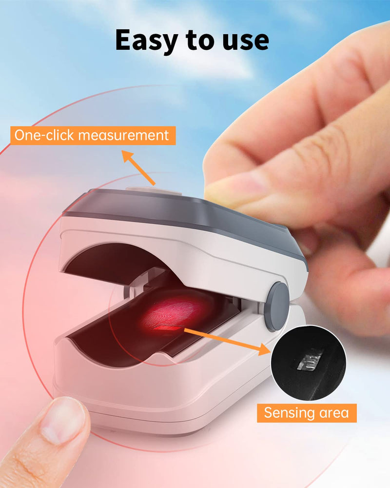 [Australia - AusPower] - Fingertip Pulse Oximeter Blood Oxygen Saturation Monitor Pulse Ox, Heart Rate and Fast Spo2 Reading Oxygen Meter with OLED Screen Included Lanyard and 2 X AAA Batteries Gray 