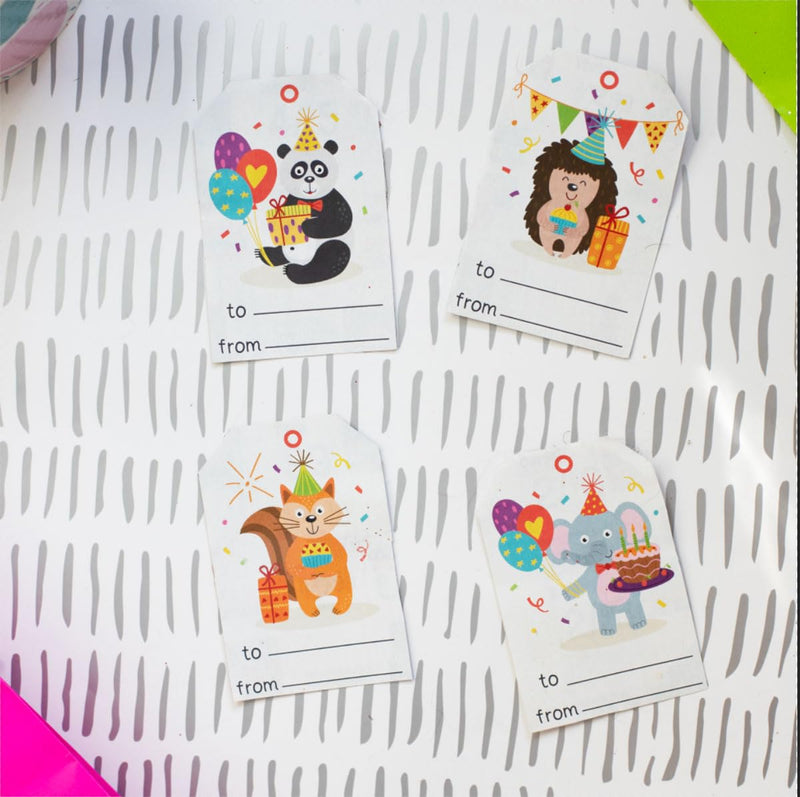 Animal Happy Birthday Gift Tags 4 Different Designs 2 x 3 Inch 50 Total Stickers