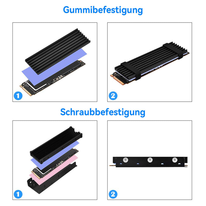 ELUTENG M.2 Heatsink for 2280 M.2 SSD, Aluminum Double-Sided with 4 Silicone Thermal Pads Suitable for PC/PS5/PS5 Slim Installation, M.2 PCIe NVMe/SATA SSD, Black For PC and PS5