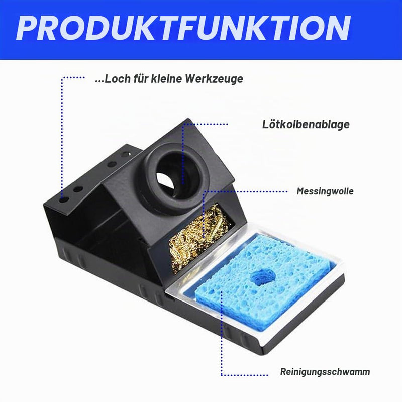 Soldering Iron Holder, Sturdy Portable Soldering Iron Stand with Brass Wool, Cleaning Sponge, Soldering Tip Slots, No Water Required
