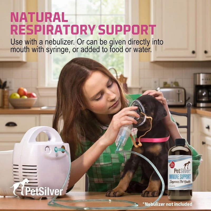 [Australia - AusPower] - PetSilver Immune Support, Natural Nebulizer Solution, Promotes Respiratory Health in Cats & Dogs, Allergies, Sinus & Cough Treatment, Easy to Use, Patented Chelated Silver, Made in the USA, 16 fl oz 