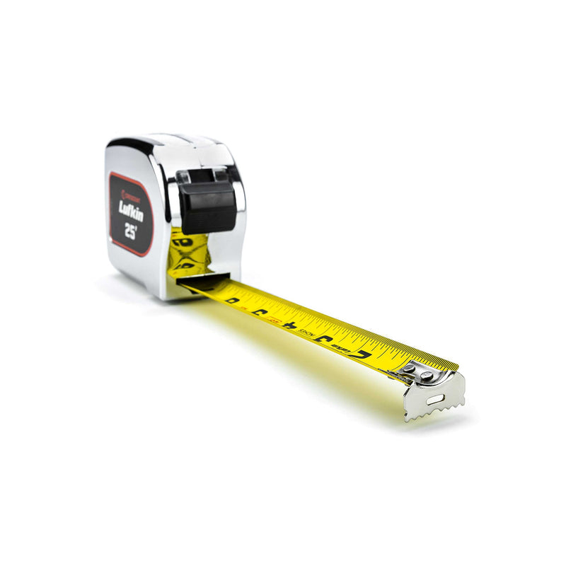 Crescent Lufkin 1-1/8" x 25' Chrome Case Yellow Clad Tape Measure - L925-02 7.6 m
