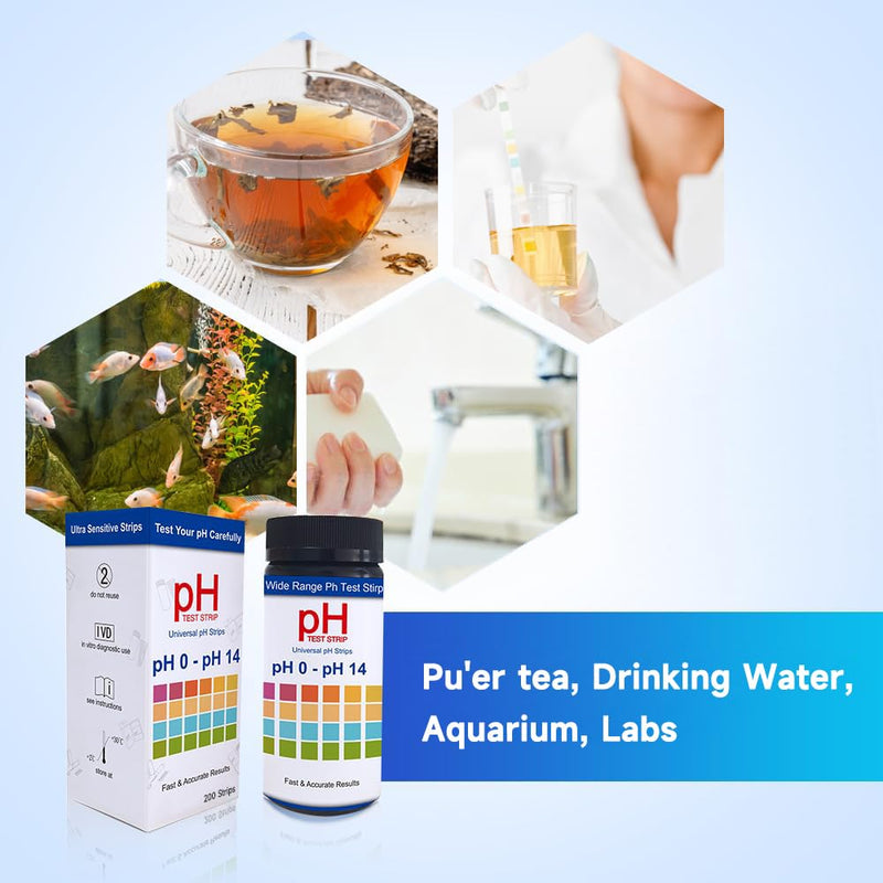 [Australia - AusPower] - 200 x pH Test Strips, pH Value 0-14, Quick pH Tests for Urine, Saliva, Drinking Water, Laboratories, Aquariums, Gyms, Pools (Universal) 200 
