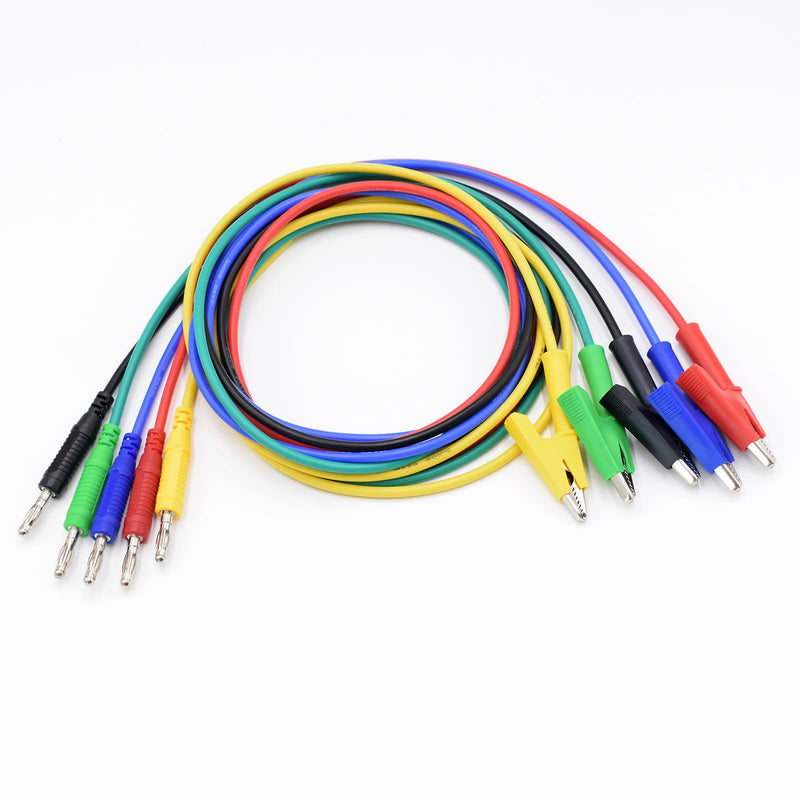 [Australia - AusPower] - 14AWG Heavy Duty Test Leads 4mm Banana Plugs to Alligator Clips Flexible Cable Wire Set for Multimeter Electrical Testing 5 Colors 3 Feet 3Ft 