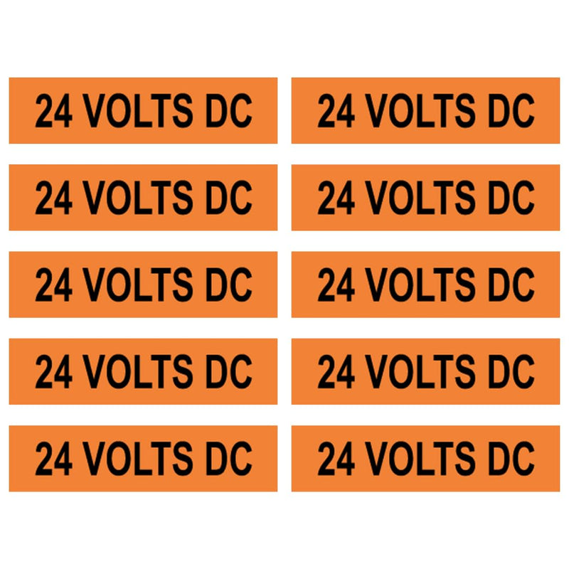 ComplianceSigns.com 24 Volts Dc Label Decal, 4x1 in. 10-Pack Vinyl for Electrical Pipe Markers