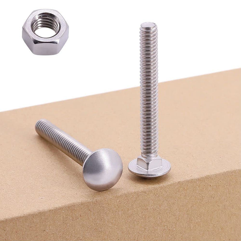 M6-1.0 x 50mm (10 Sets) Carriage Bolt DIN603 with Hex Nut DIN934, Full Coarse Thread, 304 Stainless Steel 18-8, Round Head Square Neck Screws Coach Bolt M6-1.0 x 50mm 10