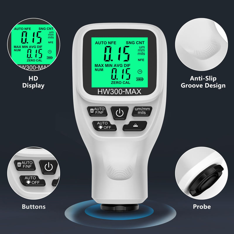 [Australia - AusPower] - Paint Thickness Gauge, 0 to 2000UM Accuracy Portable Car Coating Thickness Meter, Coating Thickness Gauges, Digital Paint Depth Meter for Automotive Paint Thickness (White) 
