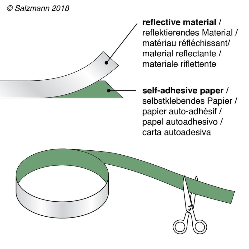 Salzmann Reflective Tape - Universal High Visibility Tape for Backpacks, Helmets, Bikes, Cars, etc. - Made with 3M Scotchlite Silver, 1 Roll (2" x 39")