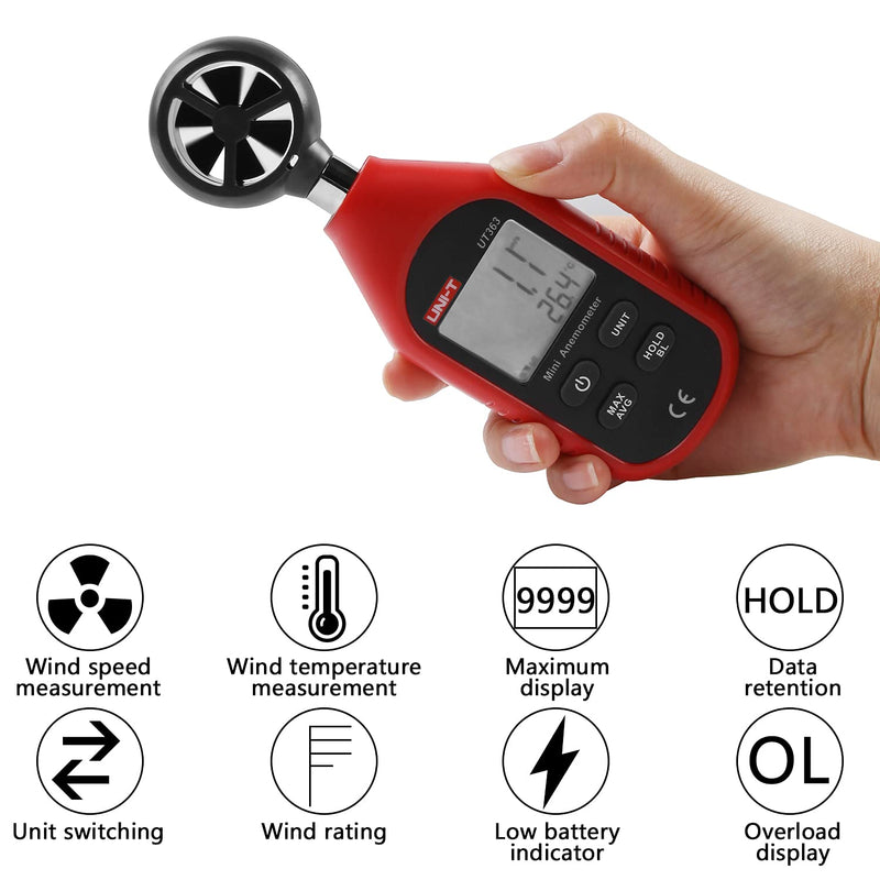 [Australia - AusPower] - UNI-T UT363 Mini Digital Anemometer High Precision Wind Measuring Instrument Hand - held Impeller Wind Speed Sensor Anemometer 