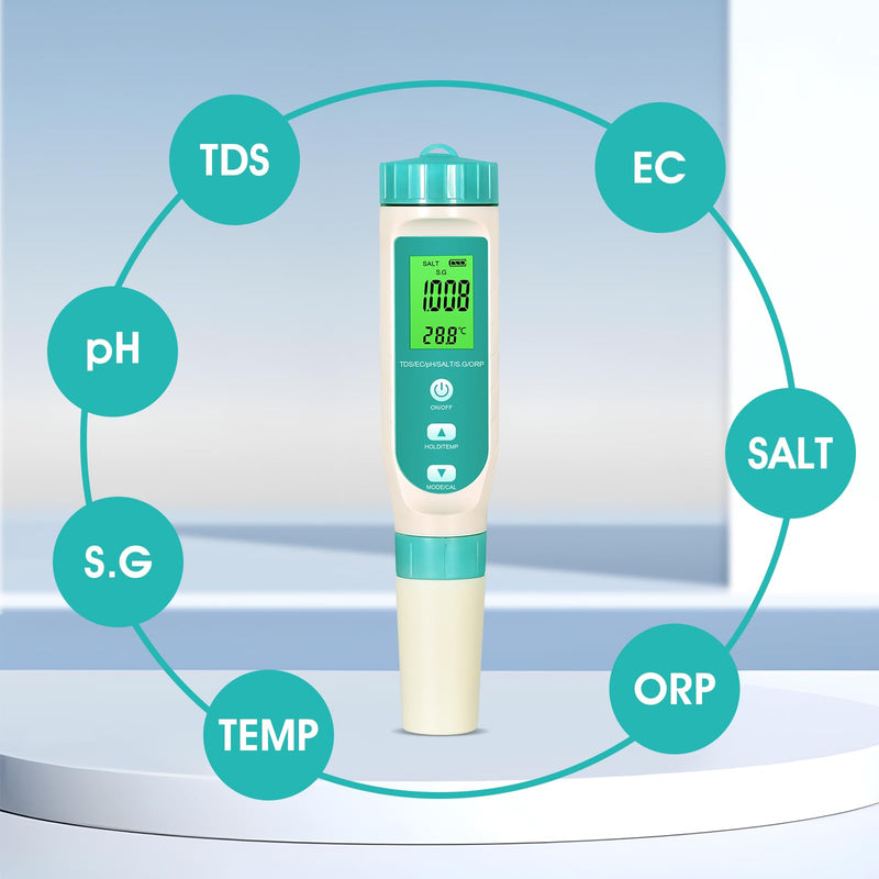 [Australia - AusPower] - PH/TDS/EC/ORP/S.G/Salinity/Temp Meter with Water Tester Pen PH Test Salinity Meter ORP Meter, 7 in 1 TDS Meter Digital Water Quality Tester for Drinking Water, Aquarium, Aquaculture Laboratory, Pool 