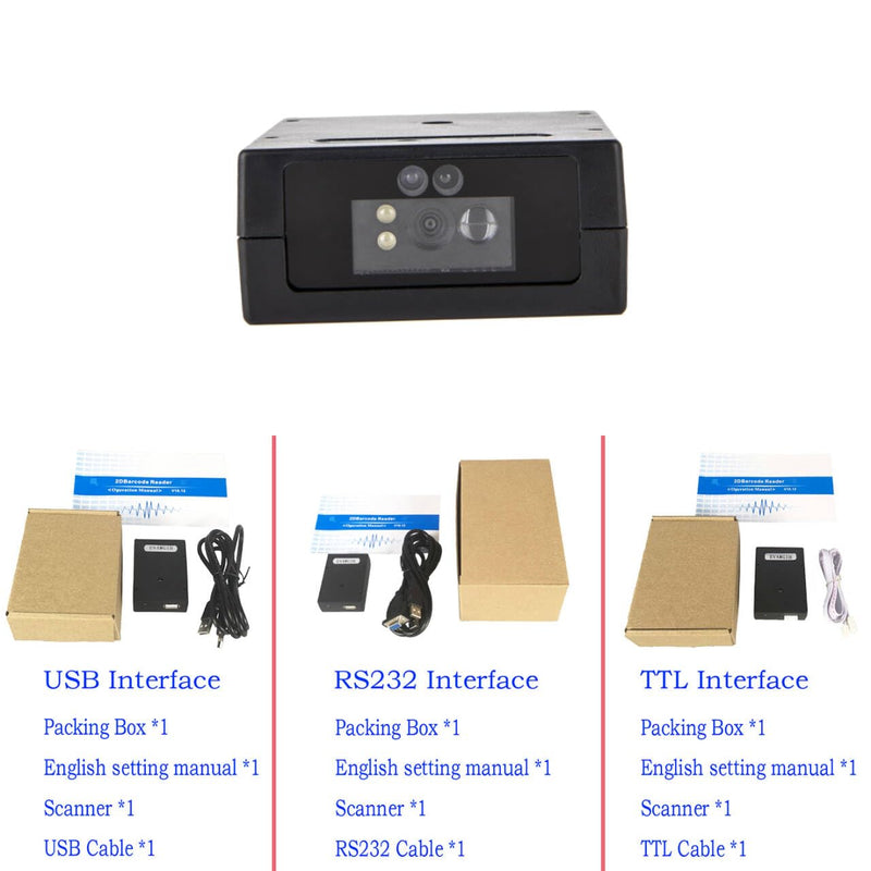 Embedded Mini USB Fixed Mount Barcode Scanner Scan Engine, CMOS 2D Barcode Reader Module RS232/TTL/USB Barcode Scanner Module Mini-Size Module (RS232)