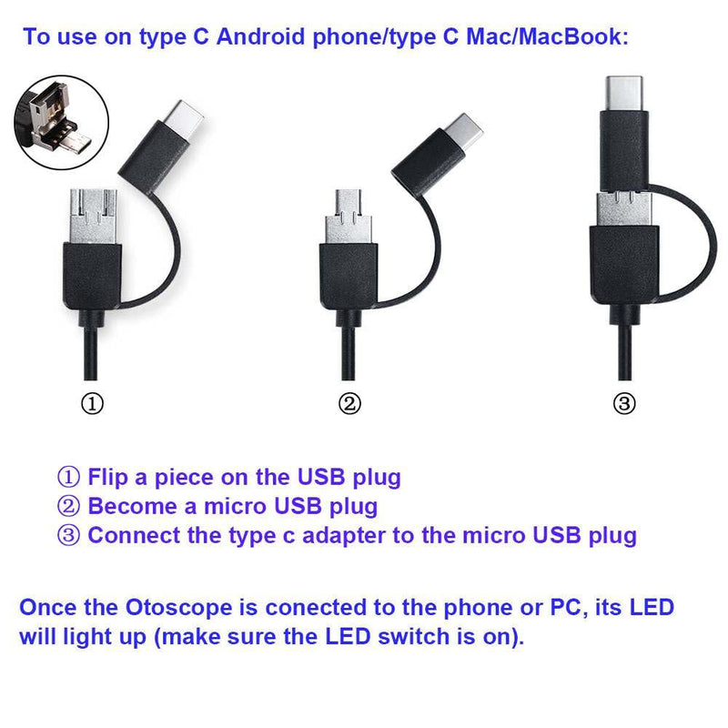 [Australia - AusPower] - Jiusion 3.9mm Ultra-Thin Portable USB Digital Otoscope Camera with Carrying Case, HD 720P 6 LED Visual Ear Scope with 3 Hats 2 Silicone Caps 8 Earwax Spoons for Android Windows Mac NOT for iPhone iPad 