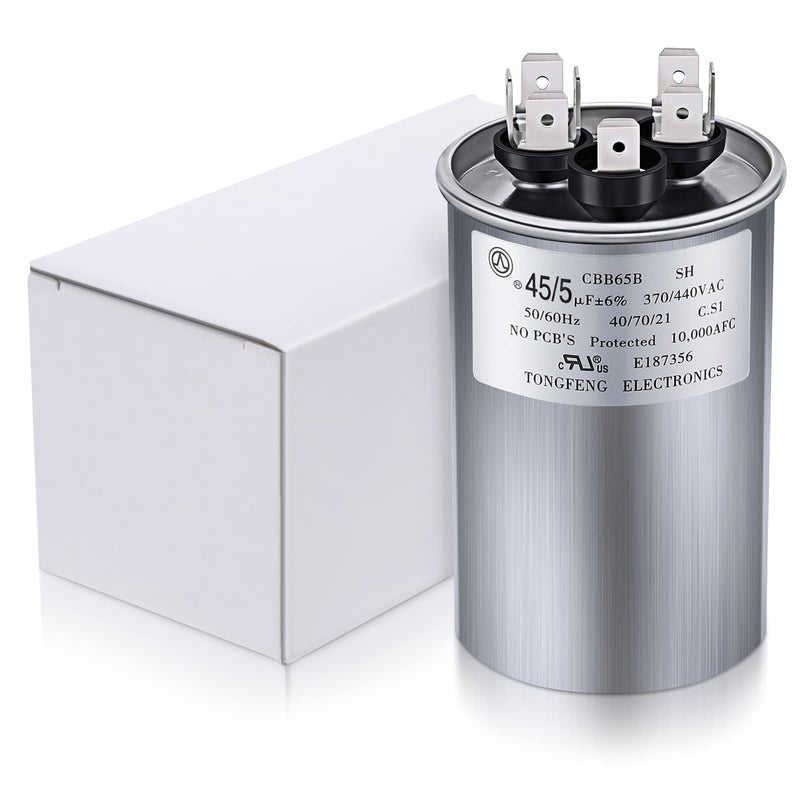 [Australia - AusPower] - Frienda 45+5 MFD 45/5 uf ±6% 370V or 440V VAC Dual Run Round Capacitor, 45 5 Start Capacitor for AC Air Conditioning Unit, Condenser Straight Cool or Heat Pump (1 Pcs) 1 