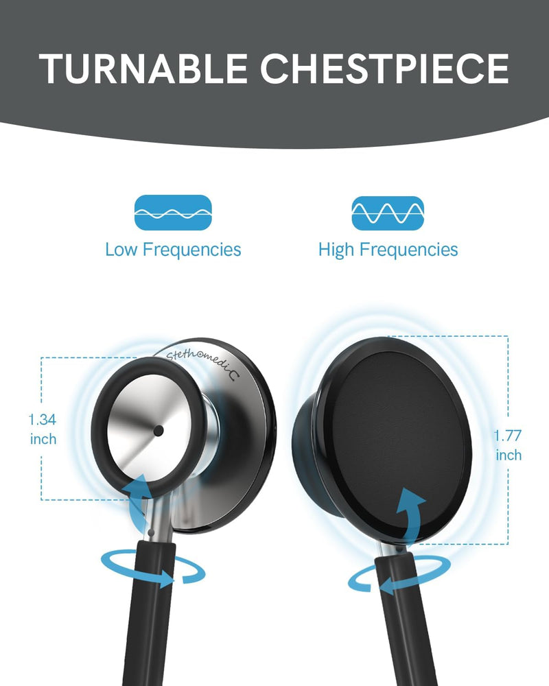 [Australia - AusPower] - FriCARE Dual Head Stethoscope - Stethoscopes for Nurses, Medical Nursing Students, Paramedics/EMT/LVN/VNA Backup - FSA/HSA Eligible Estetoscopio, Black Tube, Stainless Steel Chestpiece Mirror Black 
