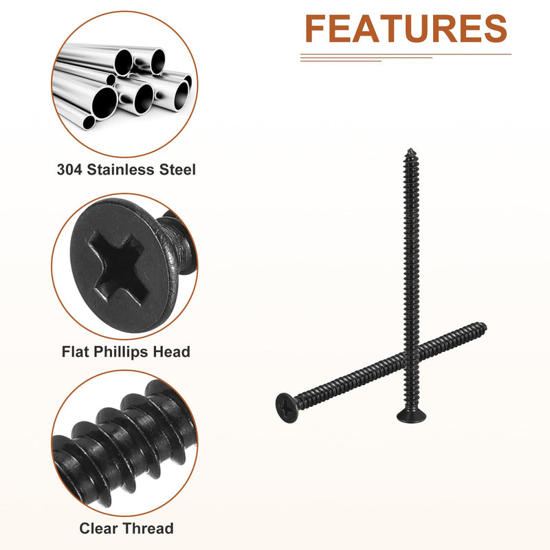DTGN 100Pcs #10x3-1/2 Flat Head Wood Screws, 304 Stainless Steel Phillips Self Tapping Screws - Good for Woodworking, Furniture - Black #10x3-1/2" 100