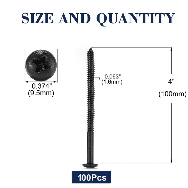 #10 x 4 Wood Screw 100Pcs 18-8 (304) Stainless Steel Pan Head Fast Self Tapping Drywall Screws Black Oxide by SG TZH #10 x 4"