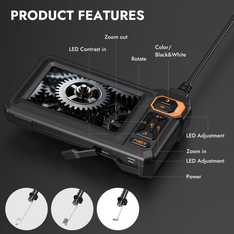 [Australia - AusPower] - Endoscope Borescope Camera with Light, 4.3" IPS 1920P HD Inspection Camera, 7.9mm IP67 Waterproof with 8 Adjustable LEDs, 16.5FT Semi-Rigid Snake Cable for Sewer, Automotive Engine, Pipe, HVAC 