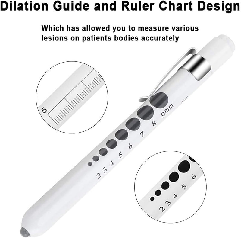 [Australia - AusPower] - Pen Lights for Nurses Doctors, 2 Pack Reusable Medical PenLight with Pupil Gauge and Ruler, with 4 AAA Batteries for Nursing Students Essentials Black and White 