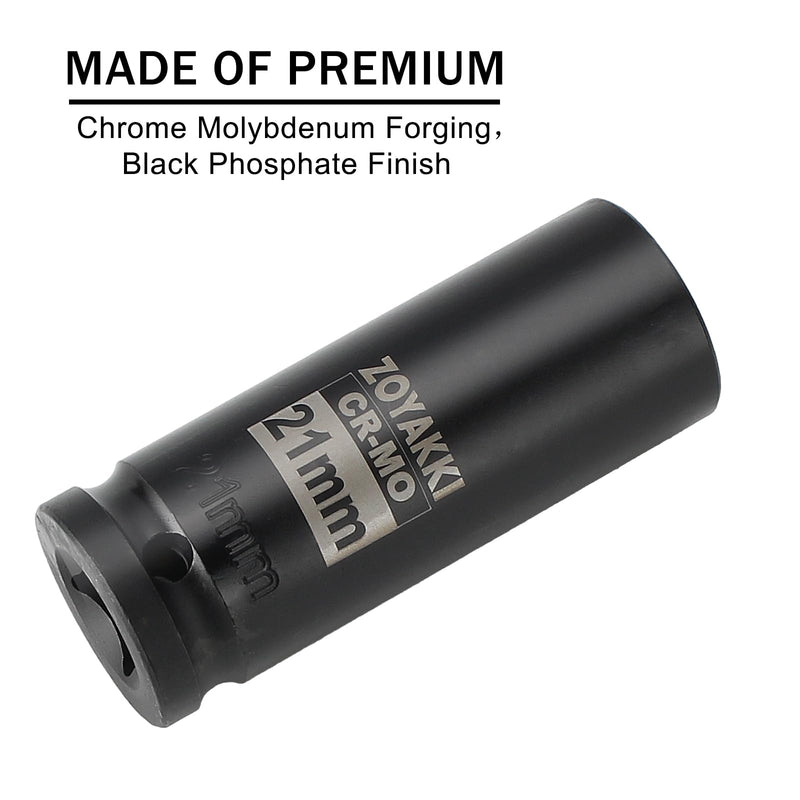 [Australia - AusPower] - 1/2" Drive x 21 mm Deep 6 PT Impact Socket, CR-MO, 1/2-inch Drive 6 Point Axle Nut Socket for Easy Removal of Axle Shaft Nuts (21MM) 21mm 