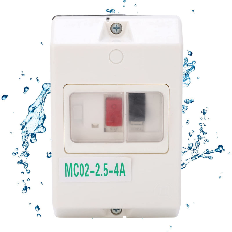 Fafeicy MC02‑2.5‑4A 220V/380V IP55 50/60Hz Motor Circuit Breaker, ABS Electric Waterproof Circuit Breaker, Used as Insulator, to Protect Power Distribution Lines