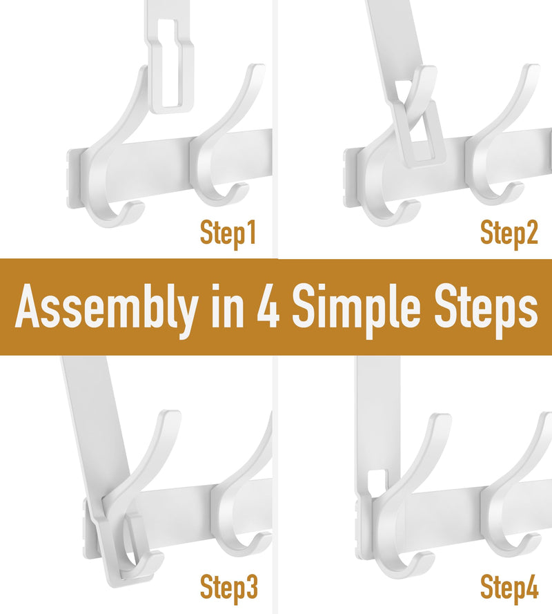[Australia - AusPower] - KitchLife Over The Door Hooks Hanger with 7 inches Extended Arms, Tool-Free Assembly, Fits 1 3/8" Doors, F18U, Bathroom Towel Rack Organization, Thickened 6-Double Hook, Glossy White Fits 1 3/8" Doors with 7" Arms 