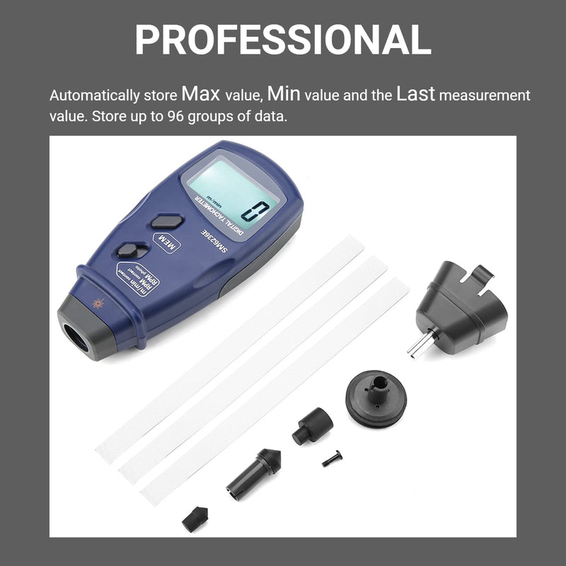 [Australia - AusPower] - Digital Tachometer, 2.5 to 99999 RPM Gauge Meter Contact Non Contact Tachometer with Reflective Tape, Professional Motor Speed Gauge Tester Meter, 96 Groups Data Logging, Data Hold 