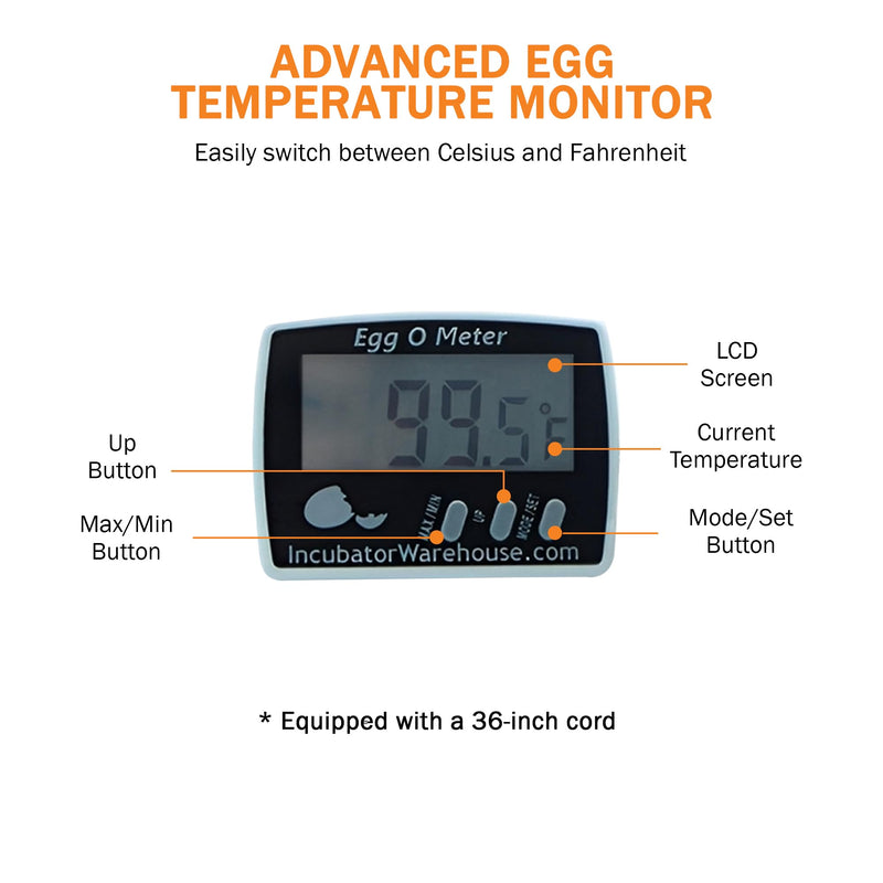 [Australia - AusPower] - Incubator Warehouse Egg-O-Meter - Large Digital Display Egg Thermometer with Min/Max Memory - Reads Celsius and Fahrenheit +/-1 