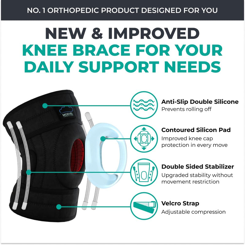 [Australia - AusPower] - MODVEL ELITE Knee Brace for Women & Men with Side Stabilizers, Patella Gel Pads Brace for Meniscus Tear for Maximum Knee Pain Support - ACL Knee Braces for Running, Workout, Arthritis & Joint Recovery Black Small/Medium 