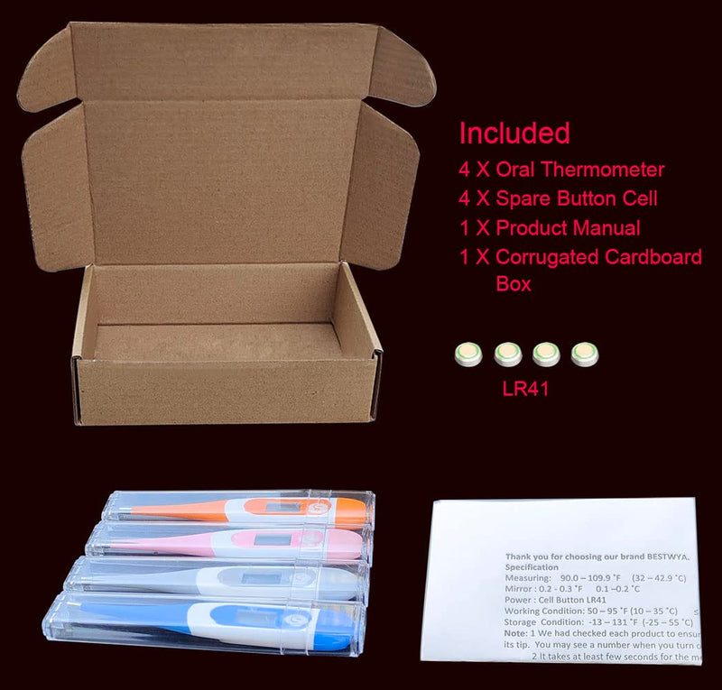[Australia - AusPower] - Oral Thermometer, Digital Thermometer for Fever (A, Pack of 4) A 