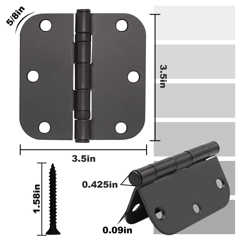 [Australia - AusPower] - 3 Pack Door Hinges Matte Black 3.5" x 3.5" Interior Door Hinges 3.5 Inch Rounded 5/8" Radius Corners, 3 1/2" Door Hinges, for Furniture Hinges 3 Pack Round-Black 