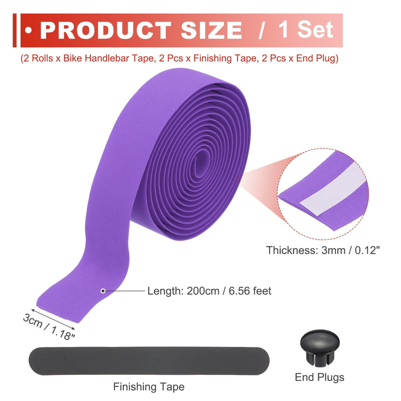 PATIKIL Bike Handlebar Tape, 2 Rolls 6.6 Feet Bike Grip Tape High-Elasticity EVA Foam Cycling Handle Wraps Comfortable Non-Slip Shock Bicycle Wrap with End Plugs for Road Bike, Purple