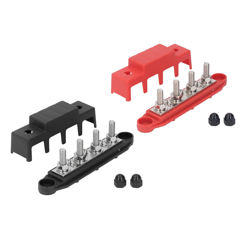 2pcs Power Distribution Block M8 Screw 4 Terminal Terminal Block Busbar DC 48V 250A with Brass Board for Automotive Boat