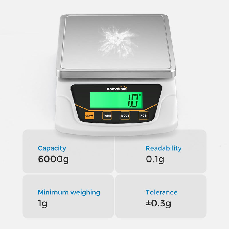 [Australia - AusPower] - Bonvoisin Digital Scale 0.1 Gram Accuracy Precision Lab Scale 6000g Scientific Digital Balance for Laboratory, Jewelry Weighing 
