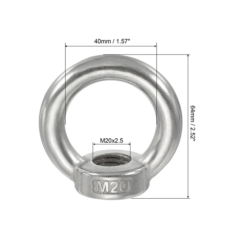 [Australia - AusPower] - PATIKIL Lifting Eye Nut M20, 1Pcs 304 Stainless Steel Female Thread Nuts Fastener Shoulder Metric Ring for Marine 1 