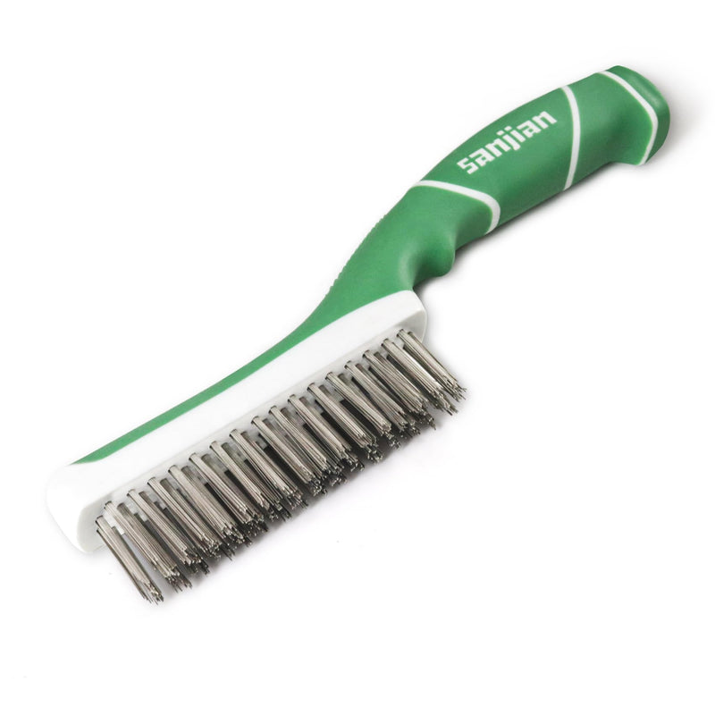 [Australia - AusPower] - Wire Brush for Cleaning-Heavy Duty 11 Inch Stainless Steel Wire Scratch Brush for Cleaning Rust with Rubber Covered Handle 
