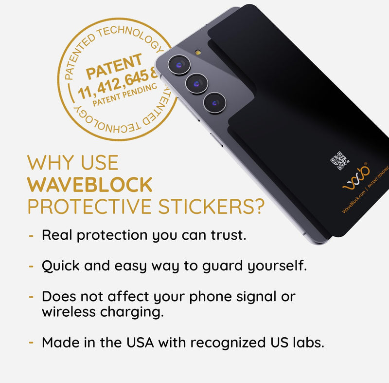 WAVEBLOCK Protection Sticker for Samsung Galaxy S21 Ultra, Harm Blocker for Smartphone, 5G Shield Reduction, Fits Beneath Case, Tested in FCC Certified Lab