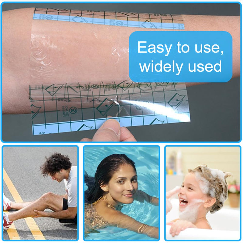 OBTANIM 50 Sheet Transparent Waterproof Stretch Adhesive Bandage Clear Film Dressing Bandages Tape Cover for Tattoo Shower Swimming Protector (8 x 8 Inch) 8 x 8 Inch, 50 PCS