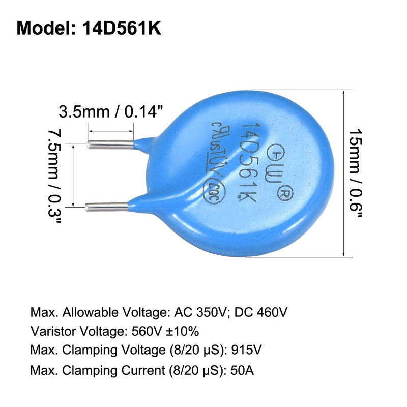 sourcing map Voltage Trailer Resistor AC 350V 14D561K L3.5 Radial Cable Varistors Pack of 10