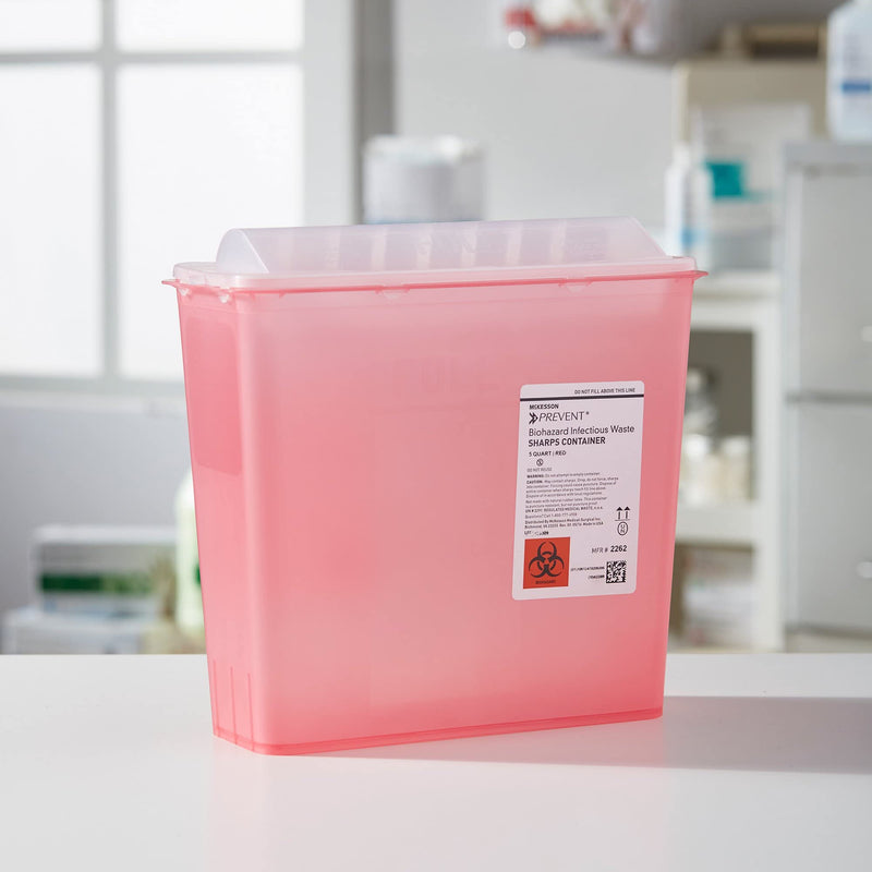 [Australia - AusPower] - McKesson Prevent Sharps Container for Home Use, 5 Quart - for Biohazard Infectious Waste, Needle and Syringe Disposal - Translucent, Touchless Lid - Red, 1 Count 