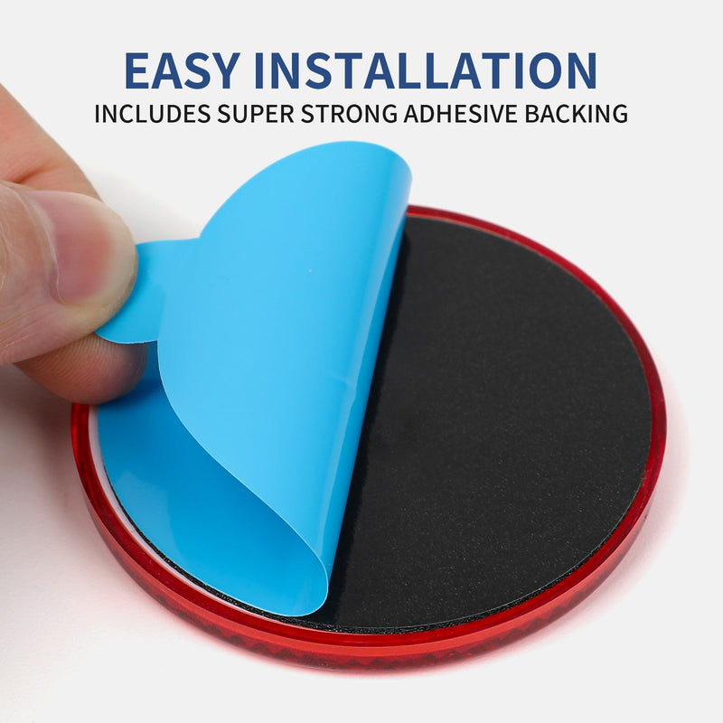 10Pcs Safety Reflectors Red Round, High Visibility Safety Reflective Strong Stick-On for Mailboxes, Driveways, Tunnels, Posts, Cars, Trailers Adhesive Type - Red