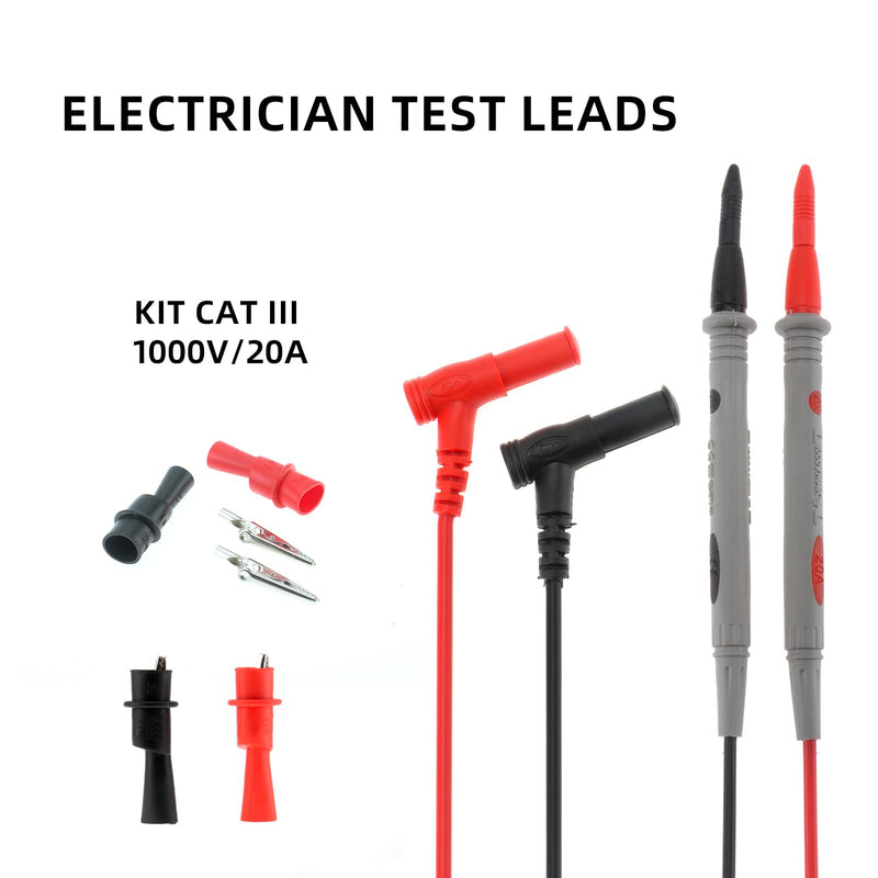 [Australia - AusPower] - DIANN Multimeter Test Leads Kit Banana Plug with Push On Alligator Clips Precision Sharp Probes 1000V 20A Digital Electrical Test Probes 