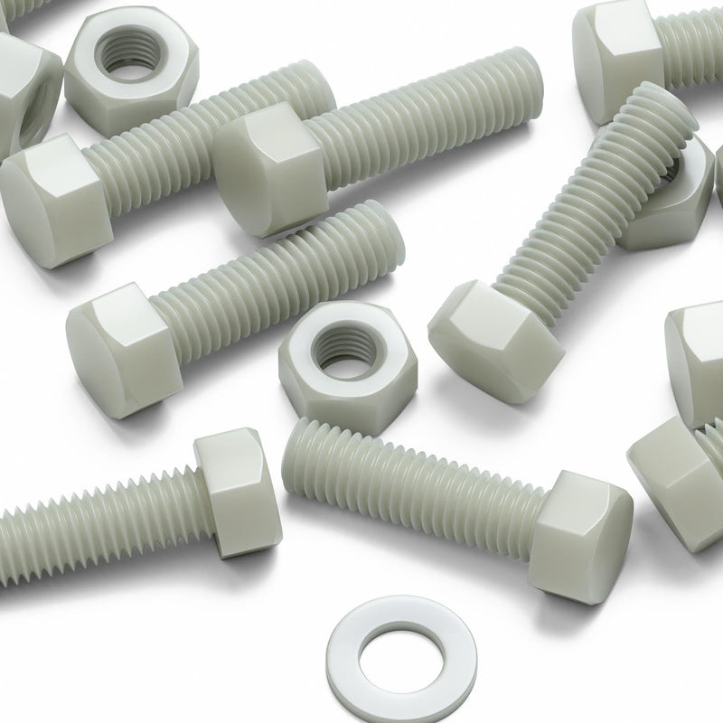 [Australia - AusPower] - 50 x Glass Filled Reinforced, Super Nylon Hex Head, M8 x 30mm, Machine Screws, Plastic Nuts and Bolts, Washers, (5/16 x 1 3/16 in) 